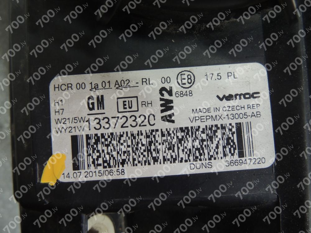 Opel Meriva B MK2 10-17 Oriģinālā Varroc Halogēna priekšējais Labais lukturis Lampa 13372320 13372320 12 16 796 1216796 VPEPMX-13005-AB VPEPMX13005AB VPEPMX 13005 AB AW2