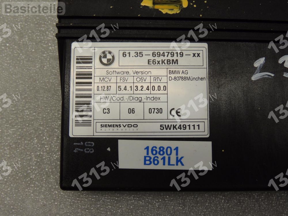 BMW 5 6 er E60 E60N E63 E64 Кузовной модуль ECU 9176069 6957528 KBM 6947919 61356947919 6135 6947919 6135-6947919 61.35-6947919