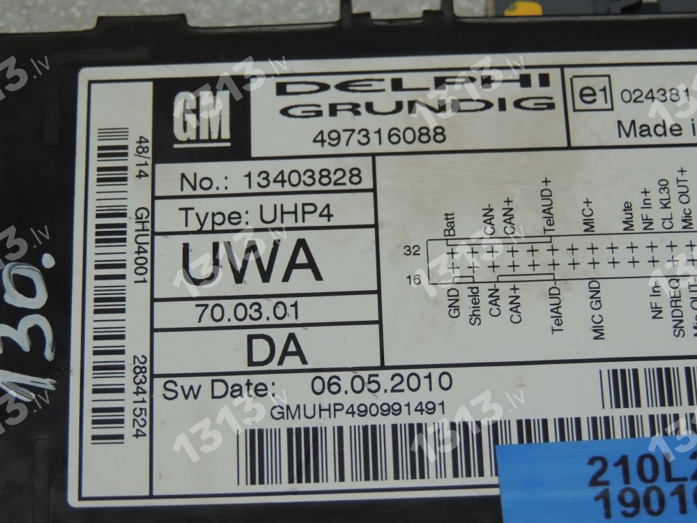 Opel Antara Блок управления UWA Delphi Grundig 13403828 17 88 309 1788309 497316088 13403828